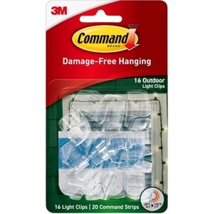 Command Outdoor Light Clips, 16 clips, 20 strips, Water-Resistant Adhesive